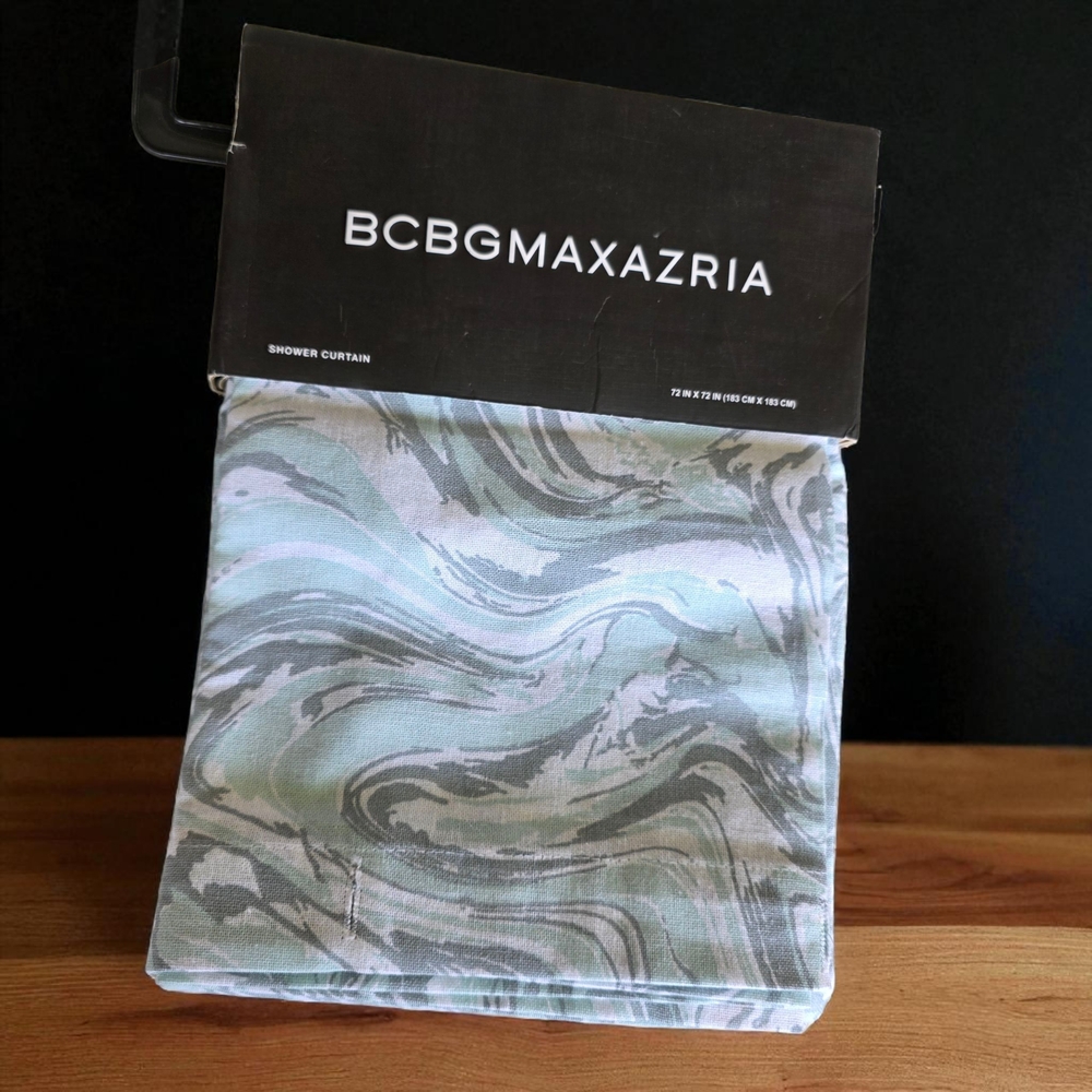 BCBGMaxAzria Gray Green White Marble Fabric Swirls Shower Curtain 100% Cotton